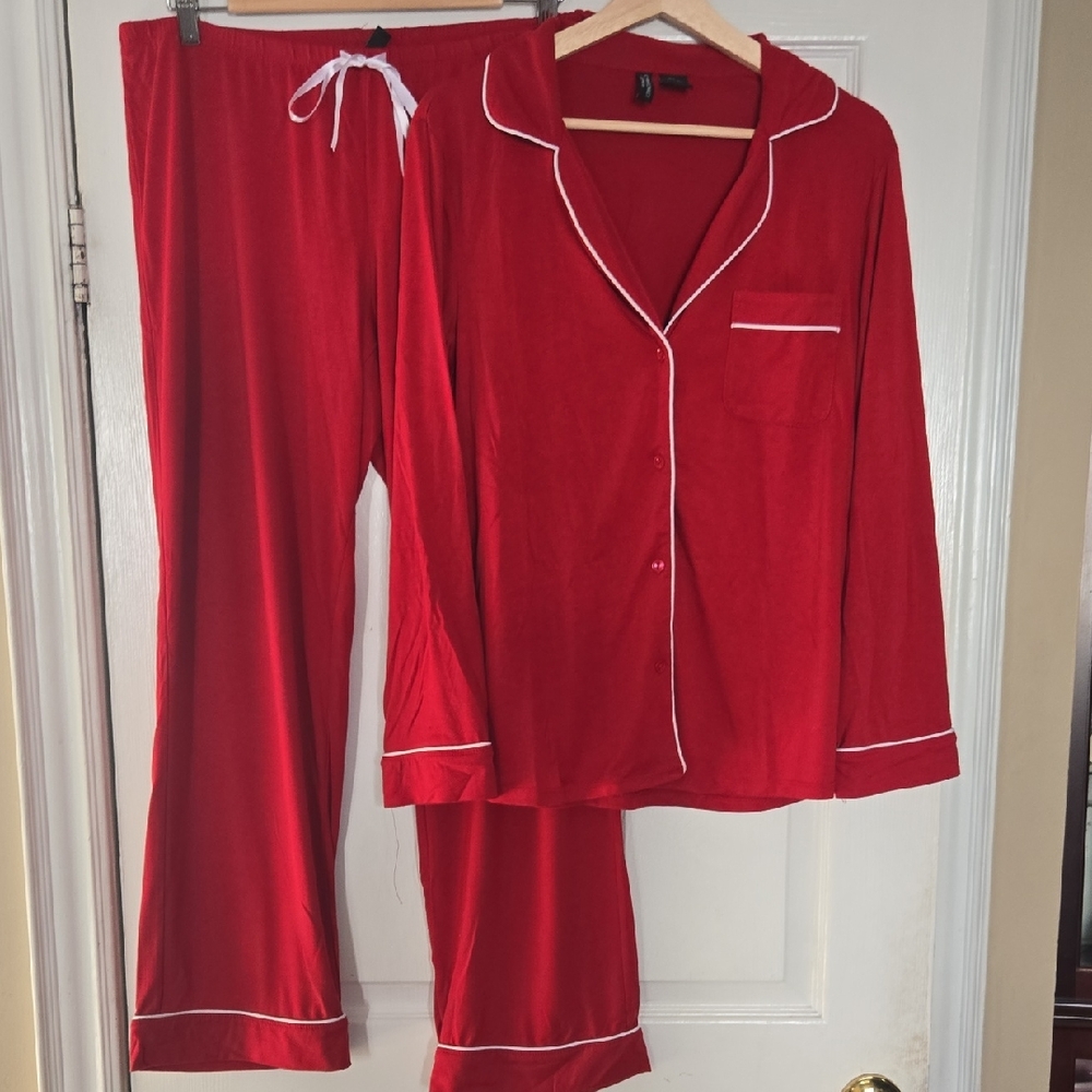 Cynthia Rowley Red Pajama Set with White Piping